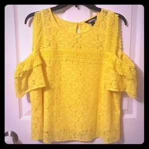 Yellow Cold shoulder lace top